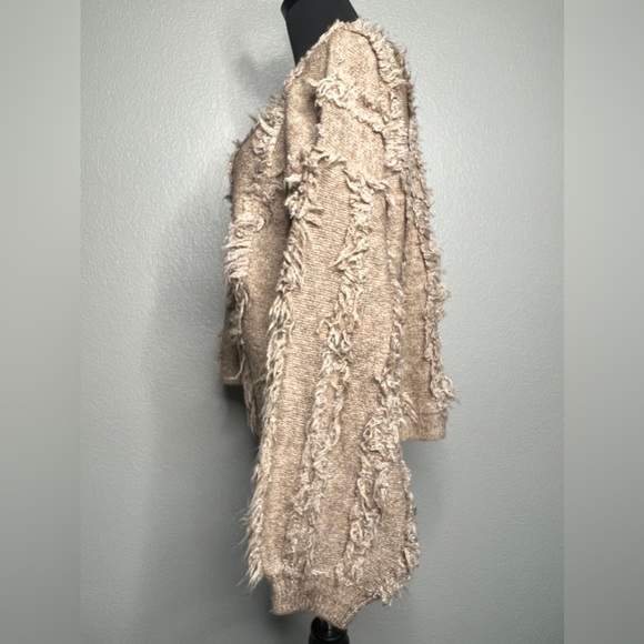 Taupe Fringe Balloon Sleeve Pullover Knit Sweater NWT - Picture 6 of 9